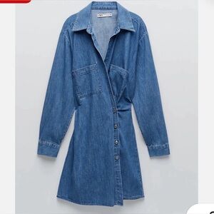 Zara Denim Asymmetrical Long Sleeve Dress